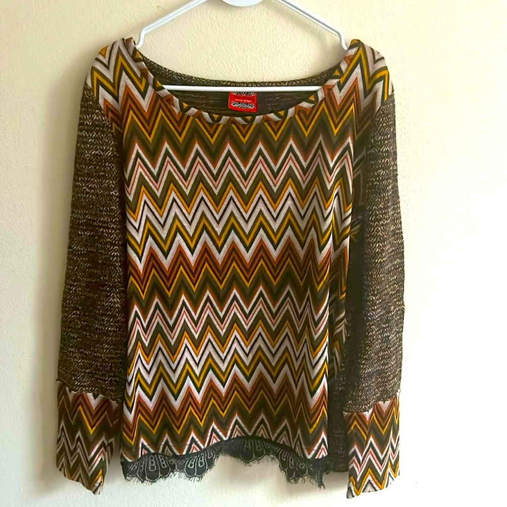 Vintage Simon Chang Brown Multi Colored Cotton/Acrylic Long Sleeve Top..Size: XL